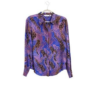 & Other Stories Paris Atelier Blue Abstract Print Button Up Blouse Size 8 Artsy